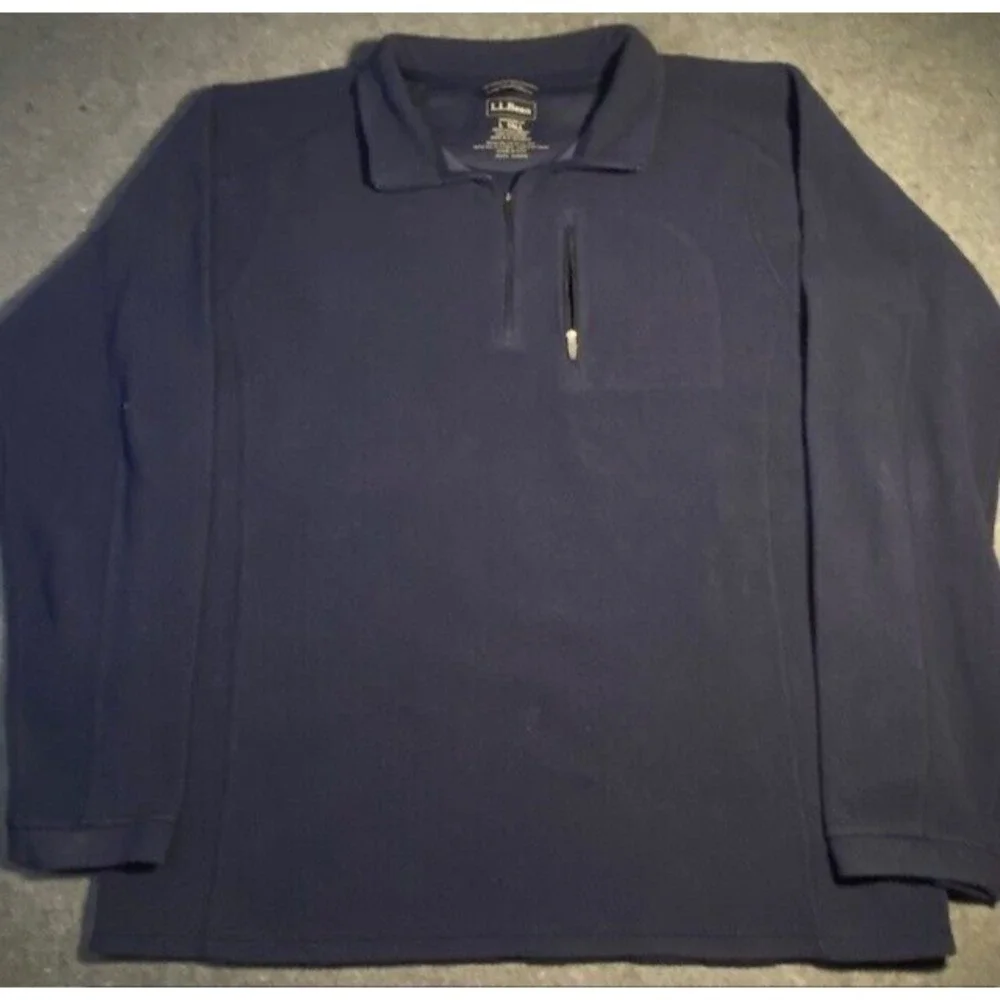 L.L. BEAN 100% Polyester LONG SLEEVE Pullover 1/4 Zip SWEATER Fleece Blue L TALL